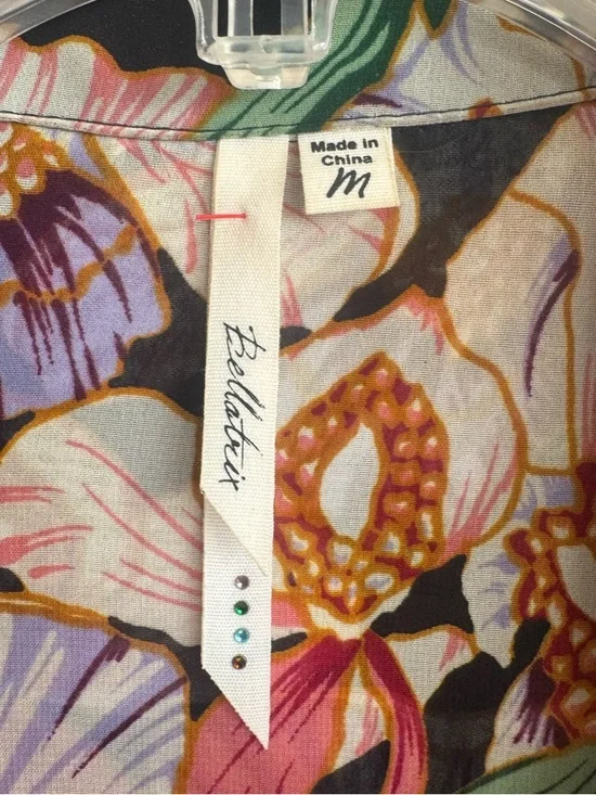 Bellatrix Moody Black Floral Blouse Tropical Breezy Resort Shirt Tail Medium - Picture 10 of 12
